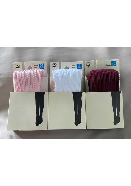 Kız Çocuk 3'lü 80 Denye Külotlu Okul Çorabı Desenli Knit Ted Children's Pantyhose