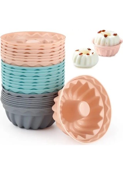 Göbekli Muffin Pisirme Kalıbı 12 Adet Silikon Kek Kalıbı Muffin Kalıbı Kek Çikolata ve Sade Kek Için Silikon Pişirme Kalıbı (12)