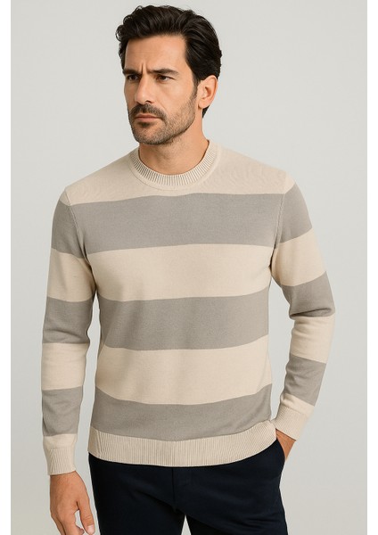 Erkek Bisiklet Yaka Triko %100 Pamuk Bej 3774