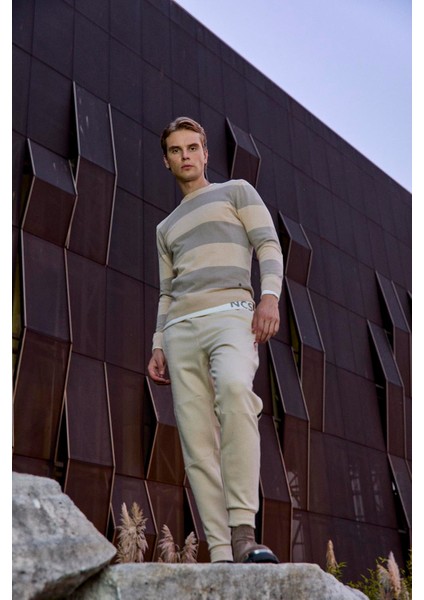 Erkek Bisiklet Yaka Triko %100 Pamuk Bej 3774 modelleri