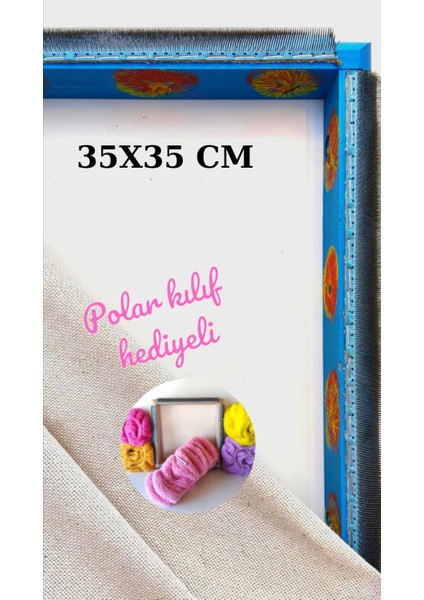 35X35 cm Çiçekli Sihirli Punch(Panç) (Kasnak Kılıf Hediyeli) Telli/iğneli Ahşap Nakış Kasnak