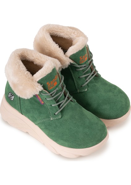 Kadın Süet Kürklü Kısa Spor Bot SS001-0478 Yeşil fiyatları