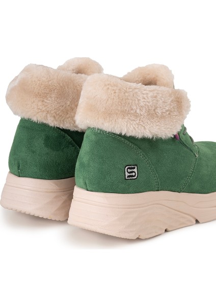 Kadın Süet Kürklü Kısa Spor Bot SS001-0478 Yeşil modelleri