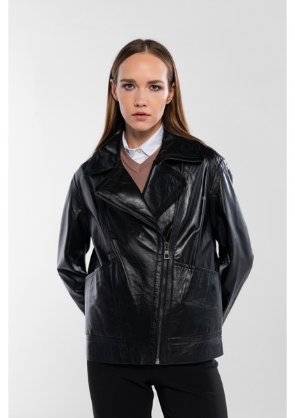 Kadın Hakiki Deri Siyah Deri Mont 415 ABK-2642 Byn Dr Mont SK24/25 Sıyah Dr