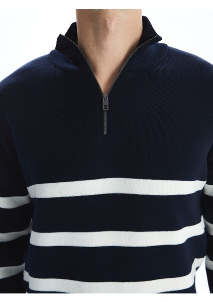 Yeni Sezon Dik Yaka Uzun Kollu Çizgili Erkek Triko Kazak modelleri