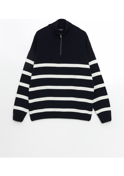 Yeni Sezon Dik Yaka Uzun Kollu Çizgili Erkek Triko Kazak indirimleri