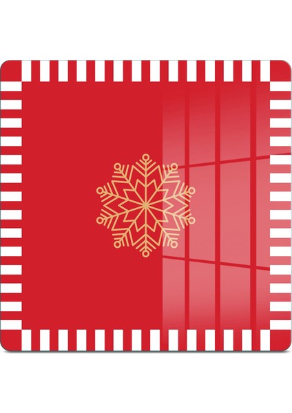 Cam Kesme Tahtası ve Sunumluk Kare Kırmızı Beyaz Kar Tanesi Desenli 30X30 cm fiyatları