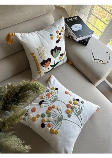 Keten Punch Işlemeli Kırlent Kılıfı 43X43 cm – El Işçiliği Panç Desen & Püskül Detaylı Yastık Kılıfı 2li VEFORMPUNCH2026 modelleri