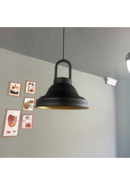 Ulmete Siyah Kilit Kafa Başlık Tekli Sarkıt Avize Salon Ofis Otel Restoran Avizeleri Vintage Tasarım