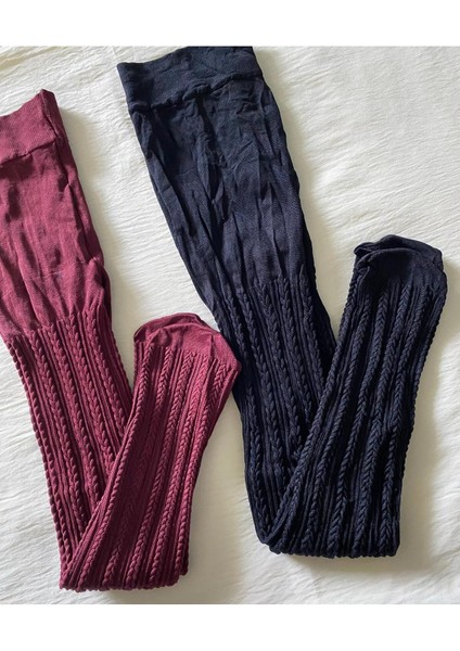 2'li Kız Çocuk Desenli Külotlu Çorap ( 80 Den Orta Kalın Mevsimlik Külotlu Çorap ) Bordo & Siyah fiyatları