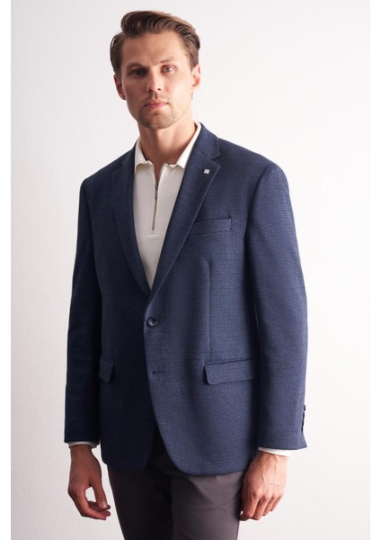 Lacivert Mono Yaka Kendinden Desenli Pamuklu 4 Drop Comfort Fit Classic Ceket 1002255157 modelleri