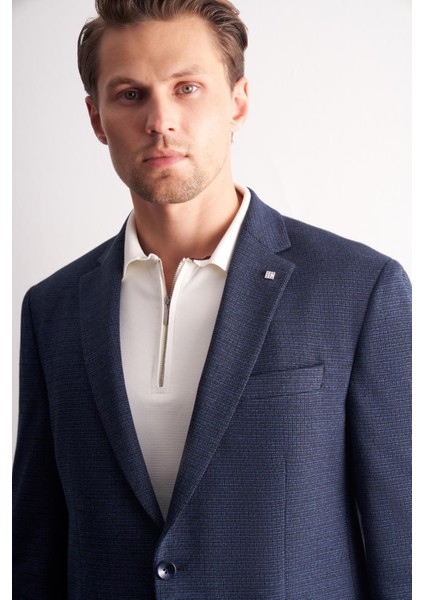 Lacivert Mono Yaka Kendinden Desenli Pamuklu 4 Drop Comfort Fit Classic Ceket 1002255157 fırsatları