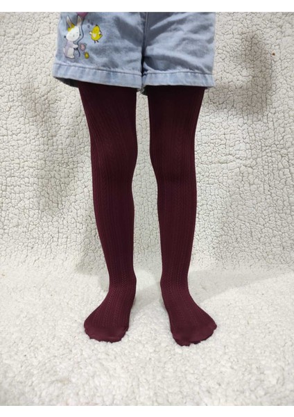 Bordo Örgü Desenli Kız Çocuk Orta Kalın Mevsimli Külotlu Çorap fırsatları