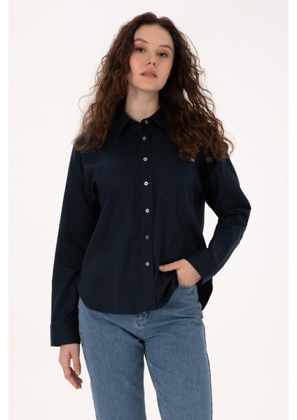 Kadın Lacivert Gömlek Desenli 50316377-VR033