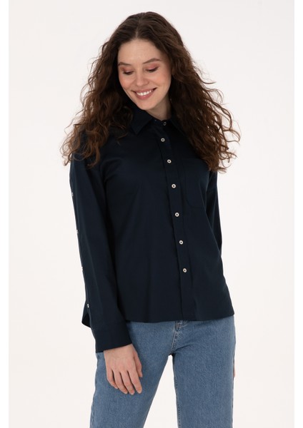 Kadın Lacivert Gömlek Desenli 50316377-VR033 modelleri