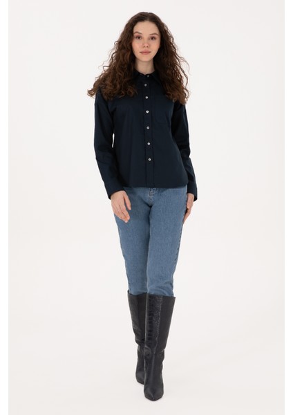 Kadın Lacivert Gömlek Desenli 50316377-VR033 fırsatları