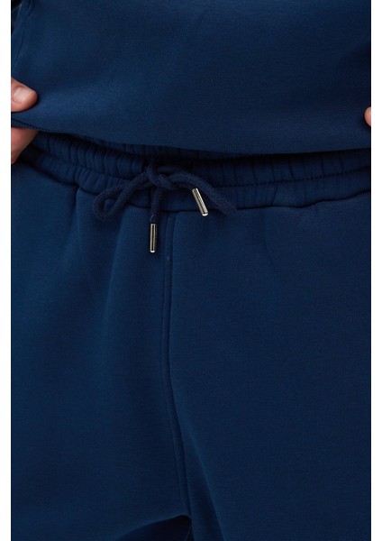 Erkek Pamuklu Eşofman Takımı Oversize Kapüşonlu 3 Iplik Kanguru Cepli Rahat Kesim Lacivert - M