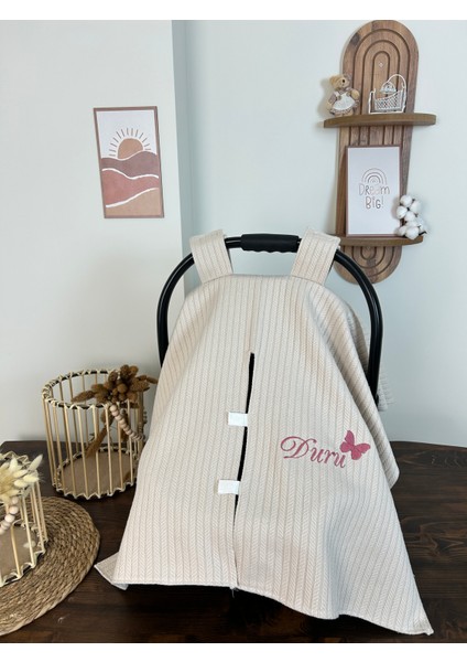Isimli Puset Örtüsü Nakış Işlemeli %100 Pamuk Örgü Pike Kumaş Çok Amaçlı Bebek Örtü