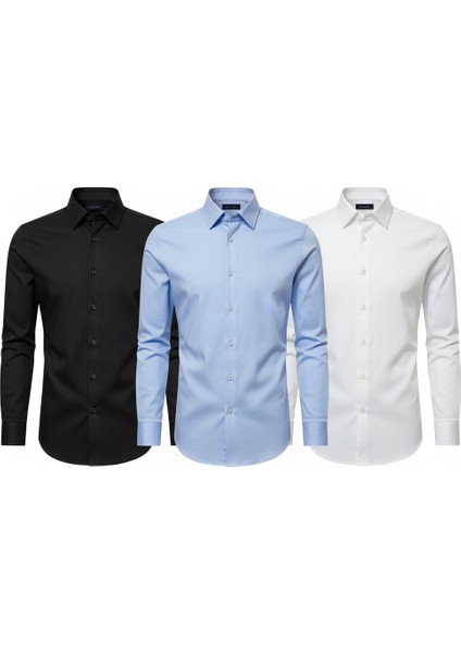 Erkek Slim Fit Dar Kesim Uzun Kollu Poplin Gömlek fırsatları