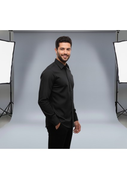 Erkek Slim Fit Dar Kesim Uzun Kollu Poplin Gömlek