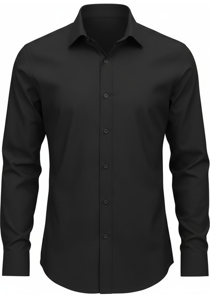Erkek Slim Fit Dar Kesim Uzun Kollu Poplin Gömlek