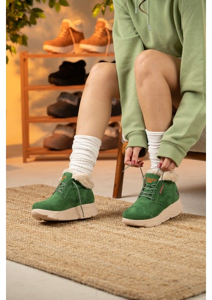 Kadın Süet Kürklü Kısa Spor Bot SS001-0478 Yeşil indirimleri