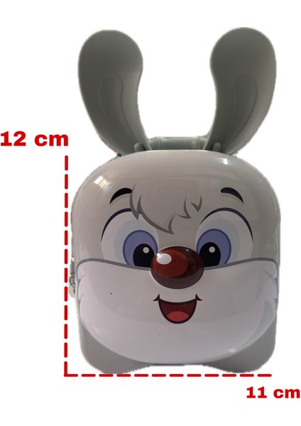 Anahtarlı Kilitli Metal Gri Kumbara Tavşan Temalı