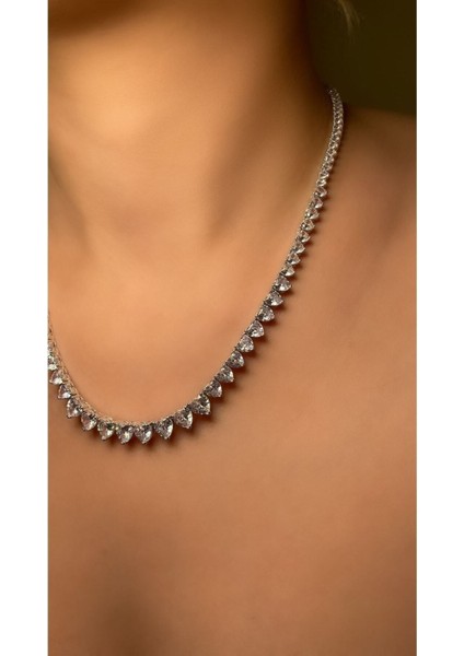 Büyükten Küçüğe Sıralı Kalpli Su Yolu Kolye 925 Ayar Gümüş modelleri