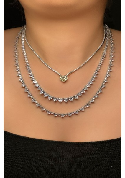 Büyükten Küçüğe Sıralı Kalpli Su Yolu Kolye 925 Ayar Gümüş fırsatları