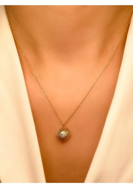 Altın Kaplama Zirkon Taşlı Güneş Kolye 925 Ayar Gümüş fiyatları