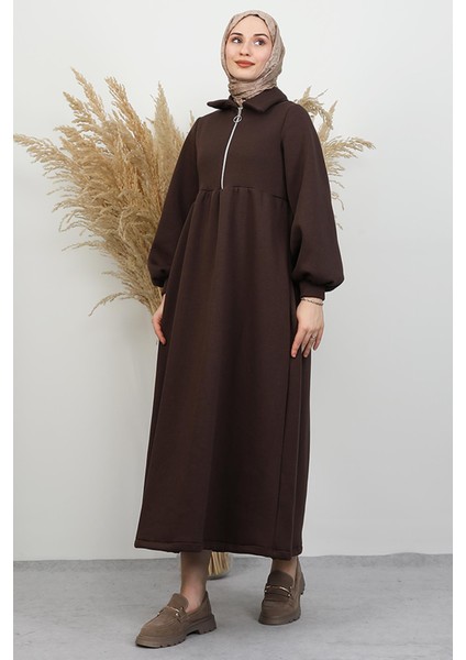 Ilayda Fermuarlı Elbise Acı Kahve
