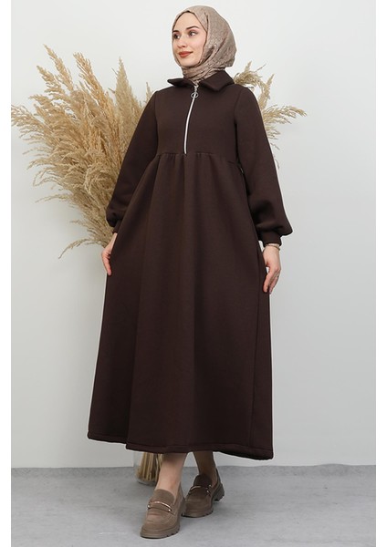Ilayda Fermuarlı Elbise Acı Kahve modelleri