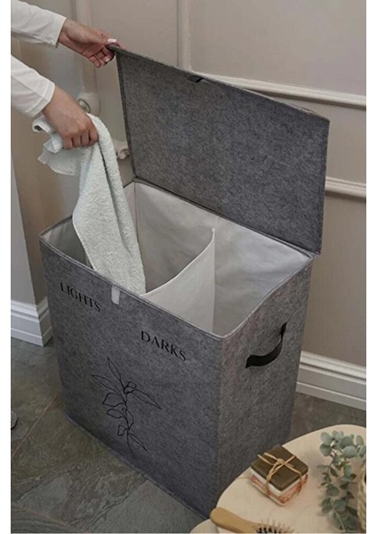 2 Gözlü Kompakt Kapaklı Derili Çamaşır Sepeti -Katlanabilir Dayanıklı 100LT 53 x 33 x 60 cm modelleri