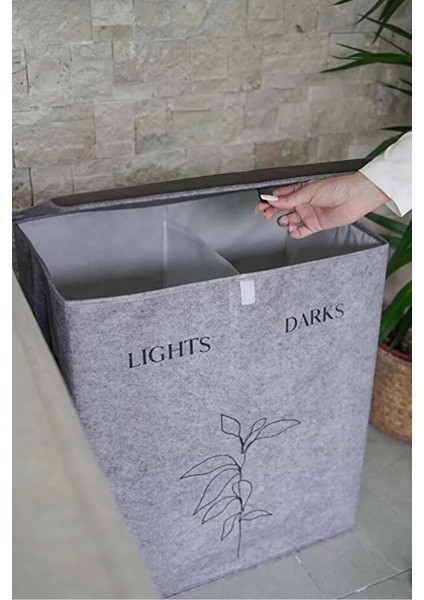 2 Gözlü Kompakt Kapaklı Derili Çamaşır Sepeti -Katlanabilir Dayanıklı 100LT 53 x 33 x 60 cm fırsatları