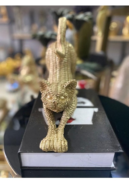 Dekoratif Hasır Dokuda Tasarlanmış Esneyen Kedi Biblo Sevimli Kedi Heykeli fırsatları