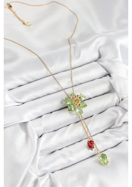 Vıp Pirinç Zirkon Taşlı Çiçek Model Gold Renk Asansörlü Kadın Kolye fiyatları