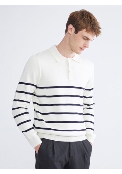 Yeni Sezon Polo Yaka Çizgili Erkek Triko Kazak