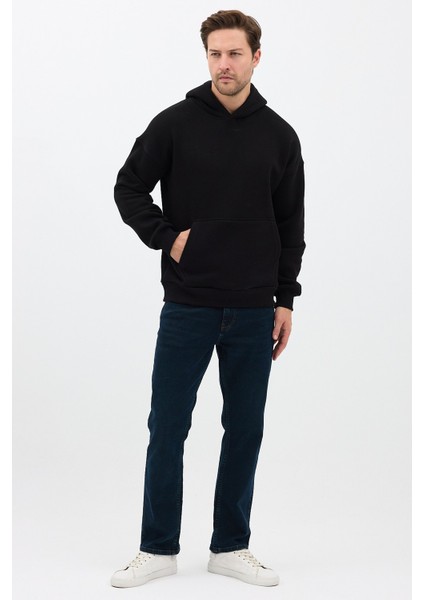 Erkek Oversize Pamuklu Kanguru Cepli 3 Iplik Basic Kapüşonlu Sweatshirt Siyah - Xl modelleri