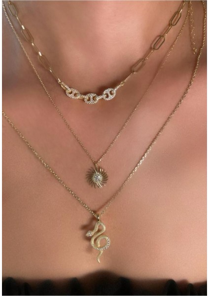 Altın Kaplama Zirkon Taşlı Güneş Kolye 925 Ayar Gümüş modelleri