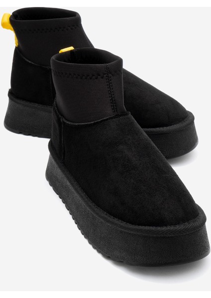 Ovar Siyah Süet Scuba Platform Tabanlı Kadın Bot