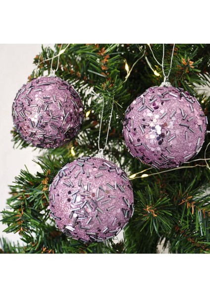 Yılbaşı Ağaç Süsleme Topu Mor 8cm 3lü