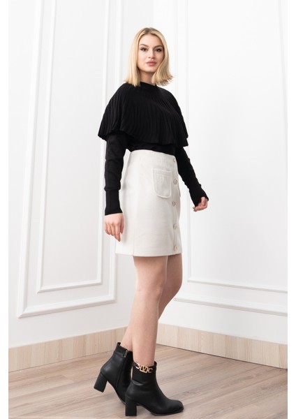 Chic Süs Düğme Detaylı Mini Kaşe Etek 6824 modelleri