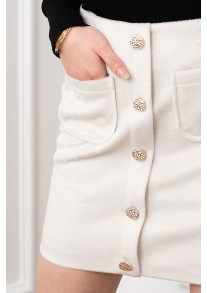 Chic Süs Düğme Detaylı Mini Kaşe Etek 6824 fırsatları