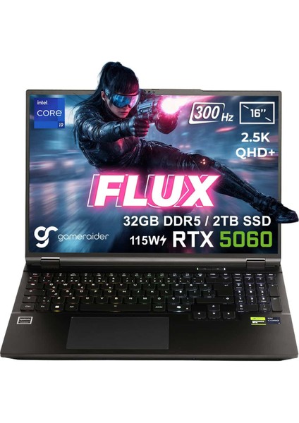 FLUX GR16 Intel Core i9-14900HX 32GB DDR5 2TB SSD RTX 5060 8GB 115W 16 inç 2.5K QHD+ 300Hz FreeDos Gaming Laptop