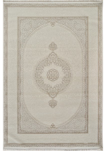 Soft 1121 Krem Bej Göbek Detaylı Etnik Desenli Yumuşak Dokuma Salon Mutfak Yolluk Oturma Odası Halısı