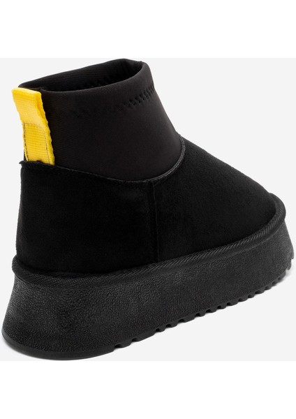 Ovar Siyah Süet Scuba Platform Tabanlı Kadın Bot indirimleri