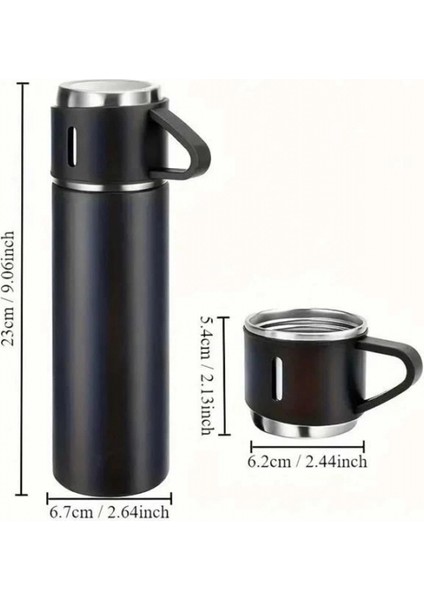 Termos Seti 3'lü Bardak Seti Isı Dayanıklı Siyah Paslanmaz Çelik Vakumlu fırsatları