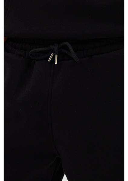 Erkek Pamuklu Eşofman Takımı Oversize Kapüşonlu 3 Iplik Kanguru Cepli Rahat Kesim Siyah - M