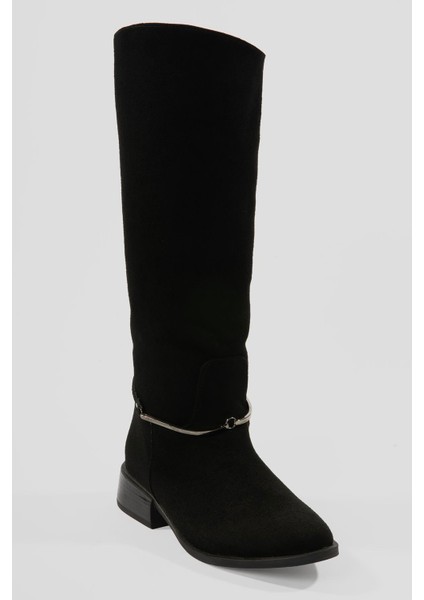 Kadın Süet Çizme Tokalı Kalın Topuklu Siyah Miretta fiyatları
