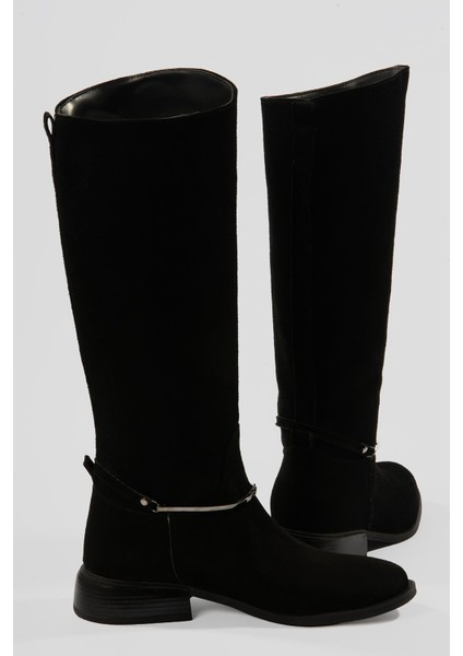 Kadın Süet Çizme Tokalı Kalın Topuklu Siyah Miretta modelleri